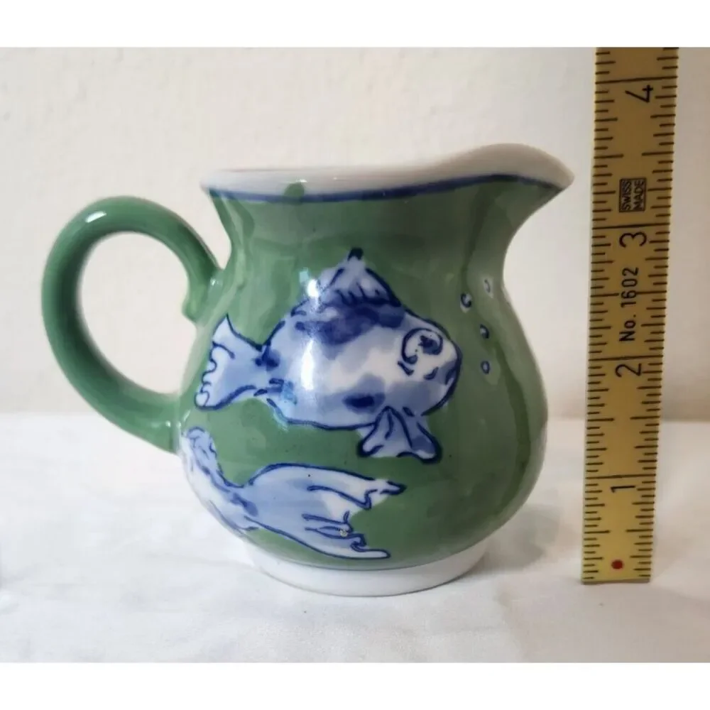 April Cornell Vintage BlueGreen Koi‎ Fish Creamer Cup Excellent Used Condition